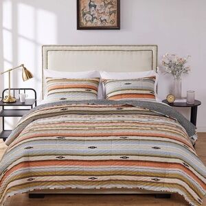 NIB Barefoot Bungalow Painted Desert Quilt Set 3 Piece Bed King Rose Bedding